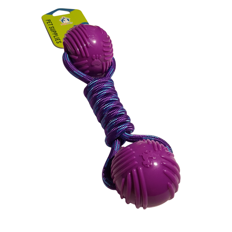 Piłka dla psa podwójna mocny sznur lekka fioletowa
